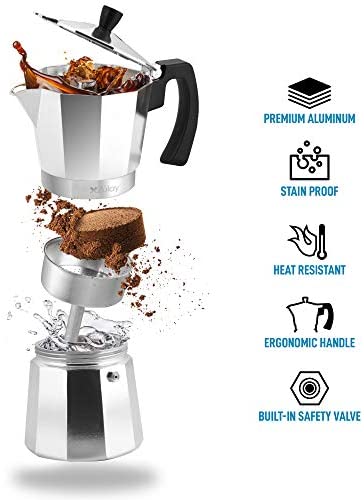 Zulay Classic Stovetop Espresso Maker for Great Flavored Strong Espresso, Classic Italian Style 8 Espresso Cup Moka Pot, Makes Delicious Coffee, Easy to Operate & Quick Cleanup Pot